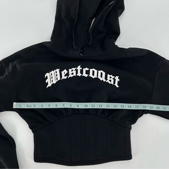 Forever 21 Embroidered "Westcoast" Corset Bottom Hoodie NWT Black Small - Picture 8 of 10